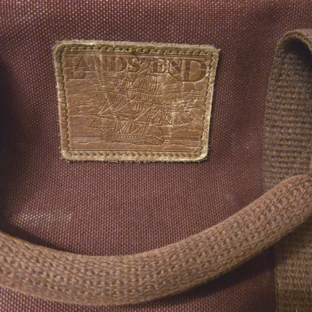 VTG Lands End Briefcase Maroon Canvas Leather Patch DLC Monogram MADE IN USA GUC